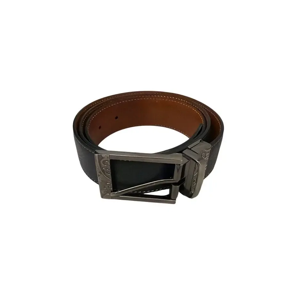 Robert Graham Black Brown Reversible Leather Belt Multicolor Stitching Men's 38
